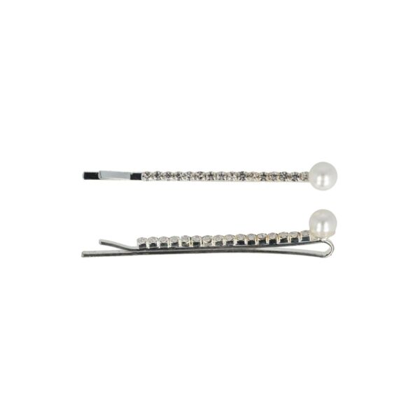 schuifspeldje recht strass parel_3 Haarspeld Schuifspeldjes 6cm - Recht - Strass Steentjes & Parel - Zilver - Set van 2