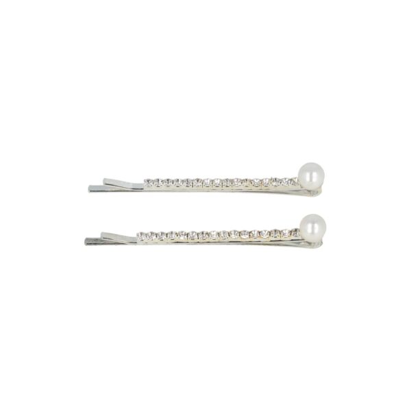 schuifspeldje recht strass parel_4 Haarspeld Schuifspeldjes 6cm - Recht - Strass Steentjes & Parel - Zilver - Set van 2