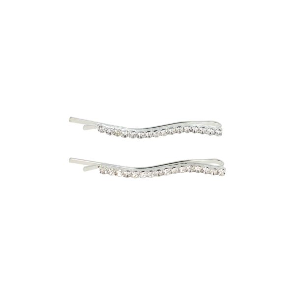schuifspeldjes wave strass zilver_3 Haarspeld Schuifspeldjes 5cm - Wave Vorm - Strass Steentjes - Zilver - Set van 2
