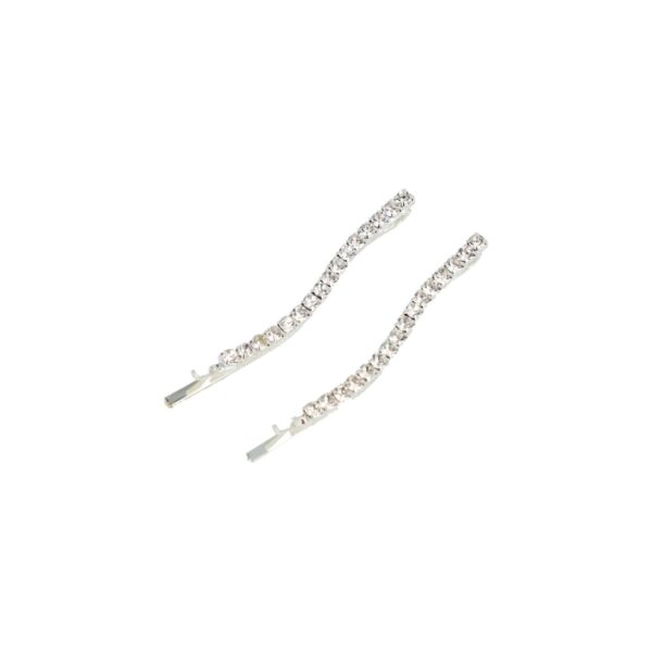 schuifspeldjes wave strass zilver_4 Haarspeld Schuifspeldjes 5cm - Wave Vorm - Strass Steentjes - Zilver - Set van 2