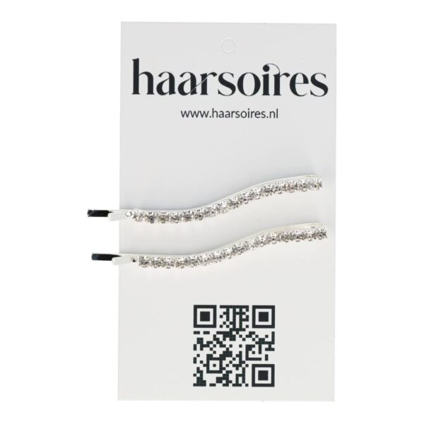 schuifspeldjes wave strass zilver_7 Haarspeld Schuifspeldjes 5cm - Wave Vorm - Strass Steentjes - Zilver - Set van 2