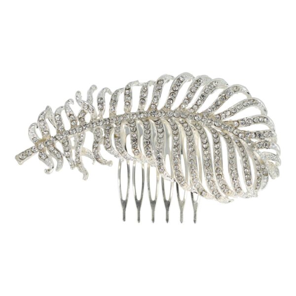 sierkam blad zilver_1 Haarspeld Sierkam Opsteekkam 10cm - Bladvorm - Strass Steentjes - Metaal - Zilver