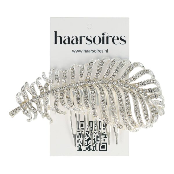 sierkam blad zilver_2 Haarspeld Sierkam Opsteekkam 10cm - Bladvorm - Strass Steentjes - Metaal - Zilver