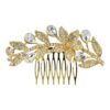 sierkam bloem blad goud_1 Haarspeld Sierkam Opsteekkam 10cm - Bloem Bladvorm - Strass Steentjes - Metaal - Goud
