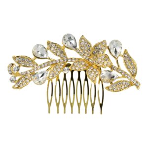 Haarspeld Sierkam Opsteekkam 10cm - Bloem Bladvorm - Strass Steentjes - Metaal - Goud