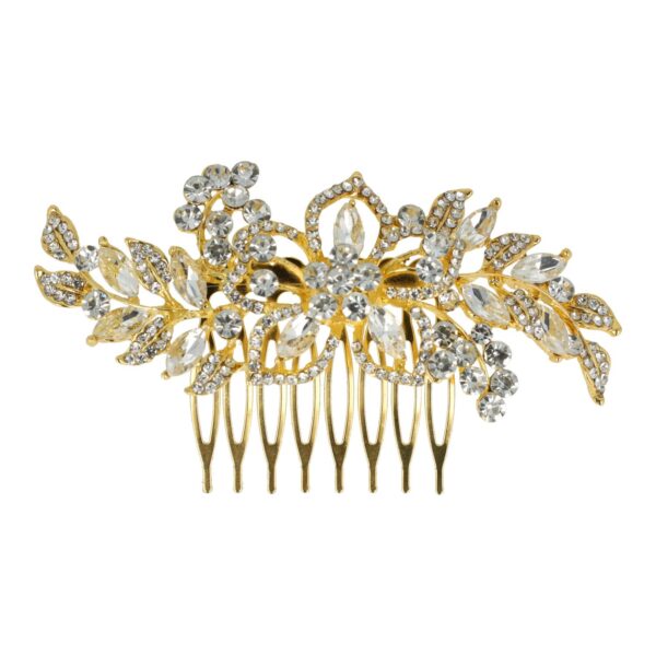 sierkam bloem goud_1 Haarspeld Sierkam Opsteekkam 9cm - Bloemvorm - Strass Steentjes - Metaal - Goud