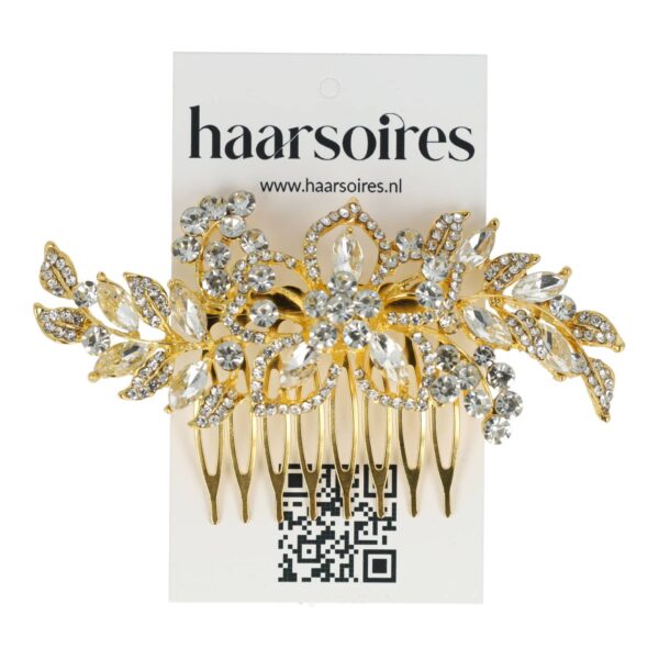 sierkam bloem goud_2 Haarspeld Sierkam Opsteekkam 9cm - Bloemvorm - Strass Steentjes - Metaal - Goud