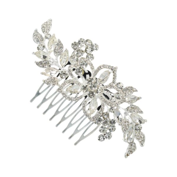 sierkam bloemvorm 9cm_1 Haarspeld Sierkam Opsteekkam 9cm - Bloemvorm - Strass Steentjes Parel - Metaal - Zilver