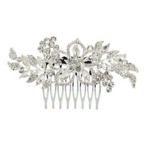 Haarspeld Sierkam Opsteekkam 9cm - Bloemvorm - Strass Steentjes Parel - Metaal - Zilver