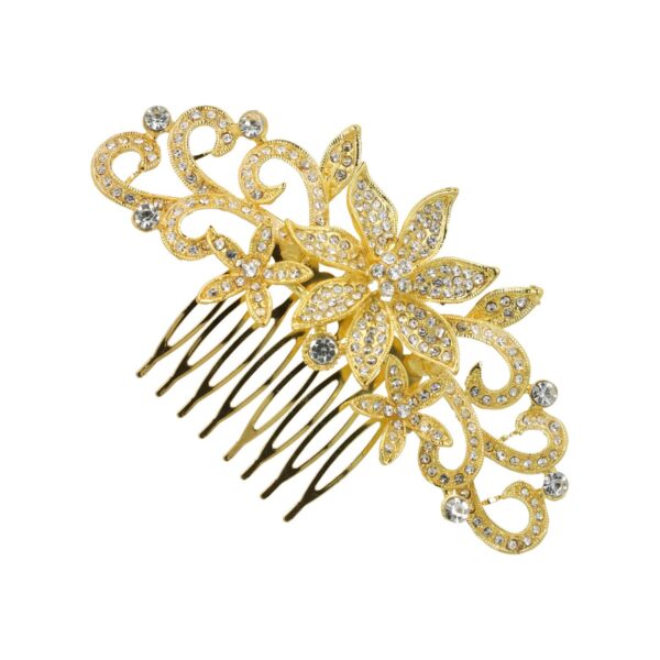 sierkam bloemvorm goud_3 Haarspeld Sierkam Opsteekkam 11cm - Bloemvorm - Strass Steentjes - Metaal - Goud