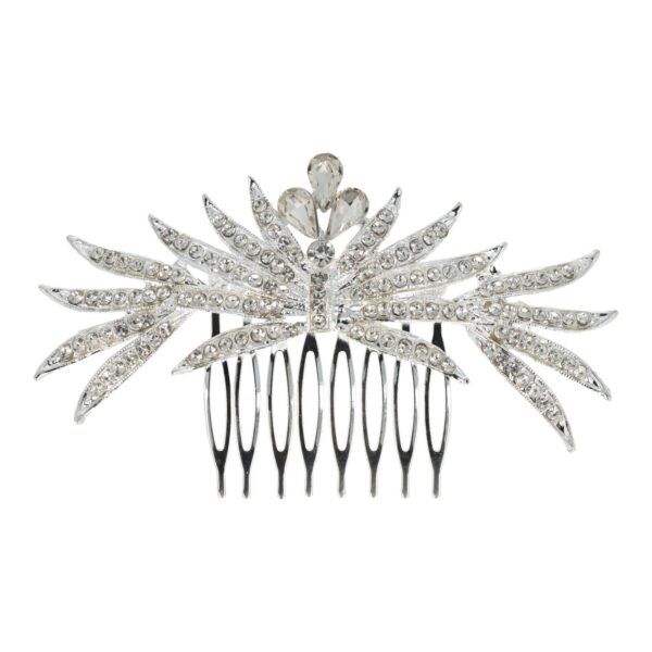 sierkam fantasie strass zilver_1 Haarspeld Sierkam Opsteekkam 10cm - Fantasie Vorm - Strass Steentjes - Metaal - Zilver