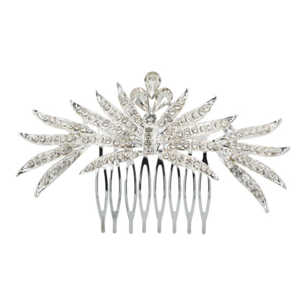 sierkam fantasie strass zilver_2 Haarspeld Sierkam Opsteekkam 10cm - Fantasie Vorm - Strass Steentjes - Metaal - Zilver