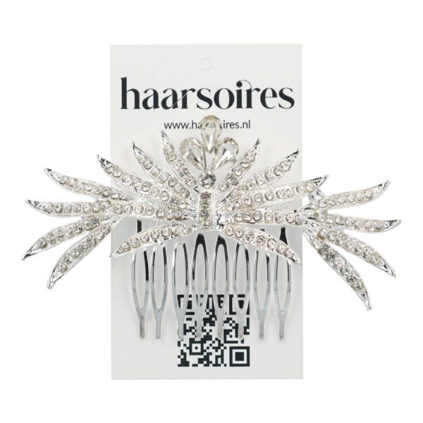 sierkam fantasie strass zilver_3 Haarspeld Sierkam Opsteekkam 10cm - Fantasie Vorm - Strass Steentjes - Metaal - Zilver