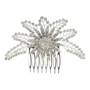 Haarspeld Sierkam Opsteekkam 11cm - Bloemvorm - Strass Steentjes Parel - Metaal - Zilver