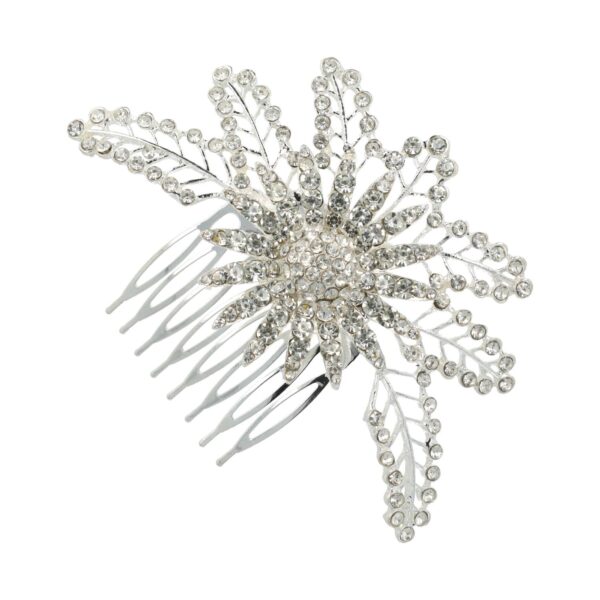 sierkam grote bloem_2 Haarspeld Sierkam Opsteekkam 11cm - Bloemvorm - Strass Steentjes Parel - Metaal - Zilver