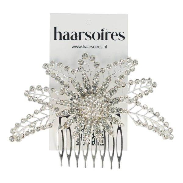 sierkam grote bloem_3 Haarspeld Sierkam Opsteekkam 11cm - Bloemvorm - Strass Steentjes Parel - Metaal - Zilver