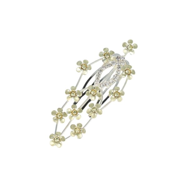 Haarspeld Sierkam Opsteekkam 2cm - Bloemetjes & Strass Steentjes - Metaal - Zilver Goud