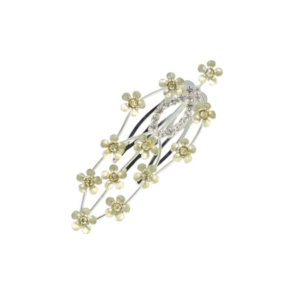 Haarspeld Sierkam Opsteekkam 2cm - Bloemetjes & Strass Steentjes - Metaal - Zilver Goud