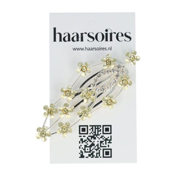 Haarspeld Sierkam Opsteekkam 2cm - Bloemetjes & Strass Steentjes - Metaal - Zilver Goud