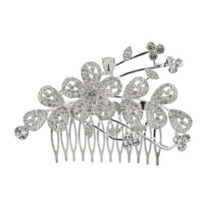 Haarspeld Sierkam Opsteekkam 10cm - Bloemen - Strass Steentjes - Metaal - Zilver