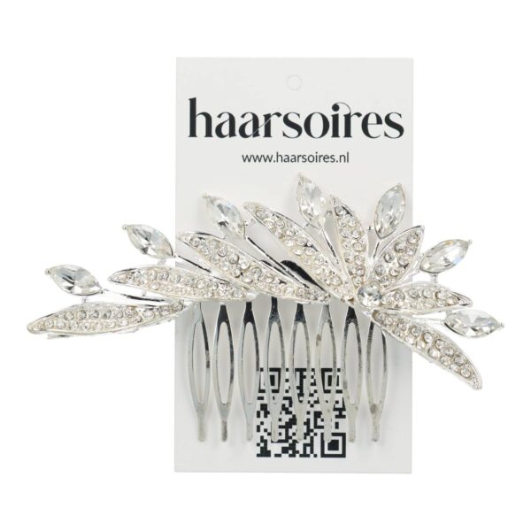 sierkam waaier zilver_1 Haarspeld Sierkam Opsteekkam 9cm - Waaier Vorm - Strass Steentjes - Metaal - Zilver