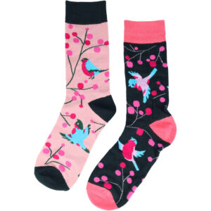Sokken Katoen - Vogel Print - Zwart Roze - Maat 38-45