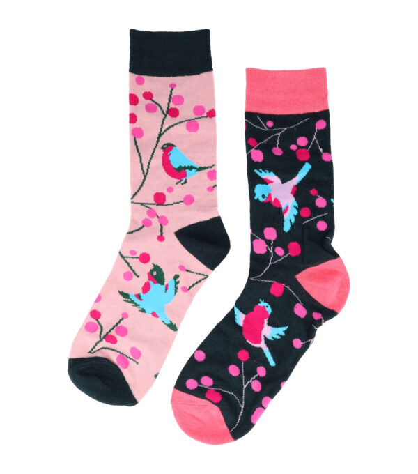 Sokken Katoen - Vogel Print - Zwart Roze - Maat 38-45