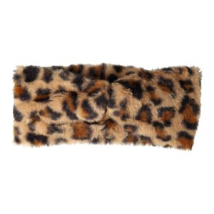 Haarband Twist 12cm – Panter Print – Teddy Imitatiebont Stof – Zwart Licht Bruin