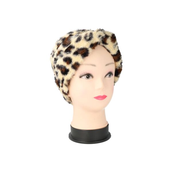 Haarband Twist 12cm – Panter Print – Teddy Imitatiebont Stof – Zwart Bruin Beige