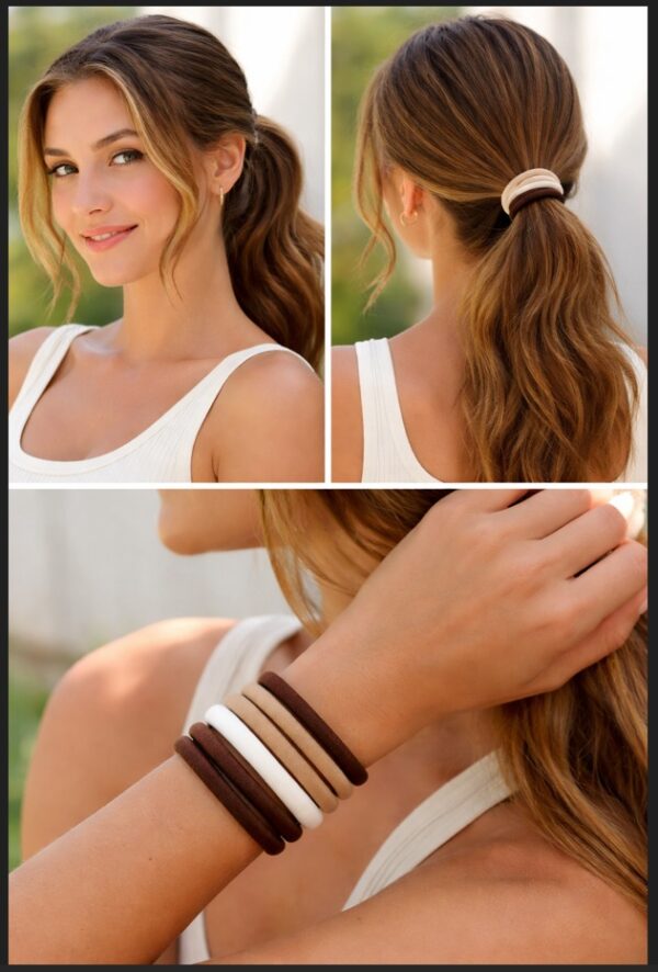 Haarelastieken Basic - Endless Armband - Bruin Wit  - Set van 6