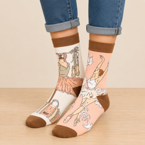 sokken-ballerina Sokken - Ballerina Ballet Print - Roze - Katoen - Maat 38-45