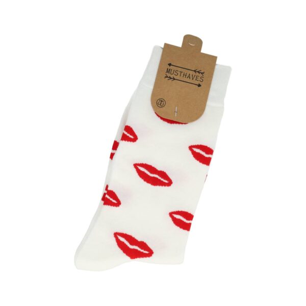 Sokken - Kus Mond Print - Wit Rood - Katoen - Maat 38-45