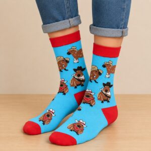 sokken-cabybara-blauw-rood Sokken - Capybara Print - Blauw - Katoen - Maat 38-45