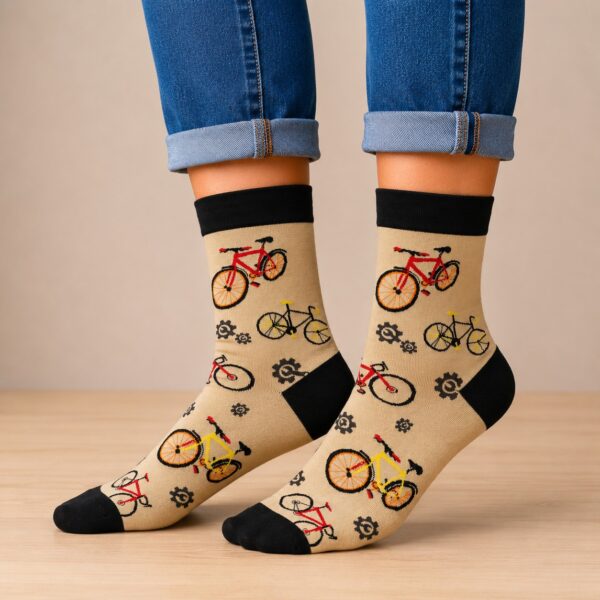 Sokken Katoen - Fiets Print - Bruin Zwart - Maat 38-45