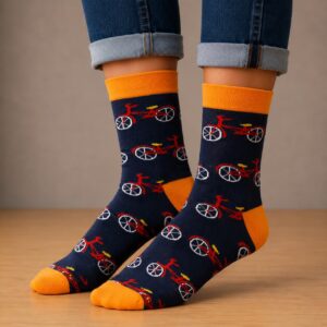 sokken-fiets-oranje-blauw Sokken - Fiets Print - Blauw Oranje - Katoen - Maat 38-45