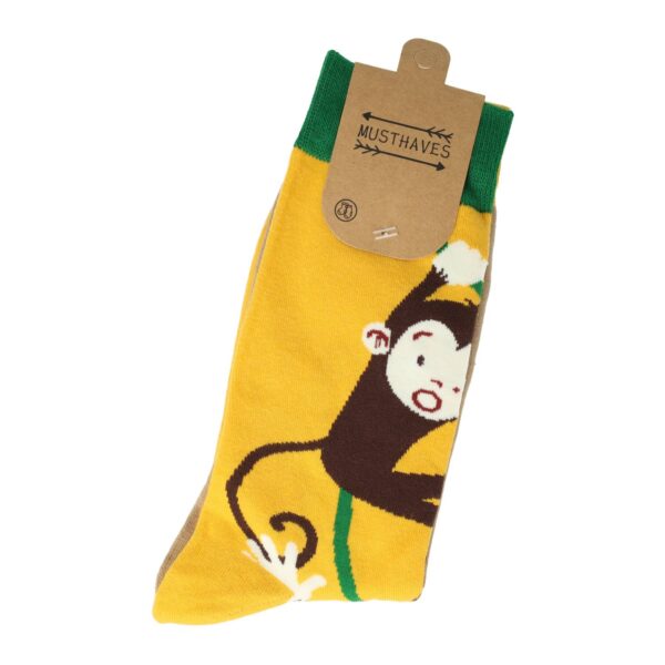Sokken - Aap Print - Geel Bruin Groen - Katoen - Maat 38-45