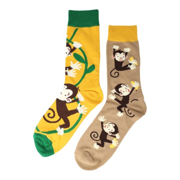 Sokken - Aap Print - Geel Bruin Groen - Katoen - Maat 38-45