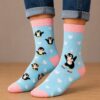 sokken-pinguin-blauw Sokken - Pinguin Print - Blauw - Katoen - Maat 38-45