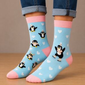 sokken-pinguin-blauw Sokken - Pinguin Print - Blauw - Katoen - Maat 38-45