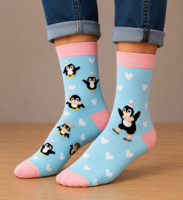 sokken-pinguin-blauw Sokken - Pinguin Print - Blauw - Katoen - Maat 38-45