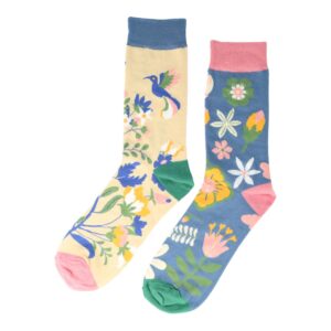 Sokken - Bloemen Print - Blauw Beige - Katoen - Maat 38-45