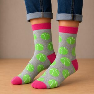 sokken-tennis-ballen Sokken - Tennis Ballen Print - Groen Grijs Roze - Katoen - Maat 38-45
