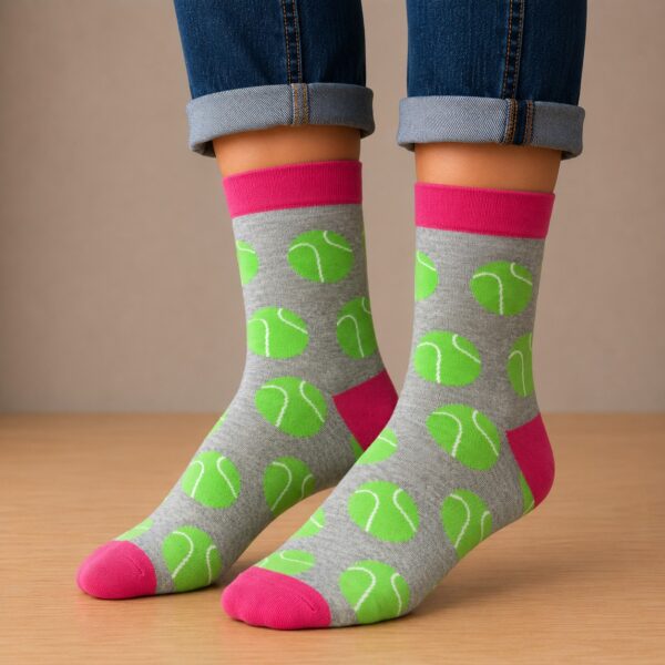 sokken-tennis-ballen Sokken - Tennis Ballen Print - Groen Grijs Roze - Katoen - Maat 38-45