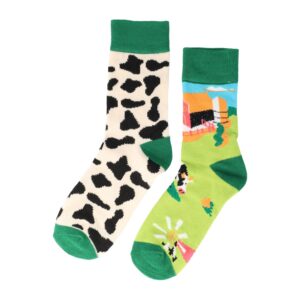 Sokken - Boerderij Koe Print - Kids - Groen Wit Zwart - Katoen - Maat 33-35