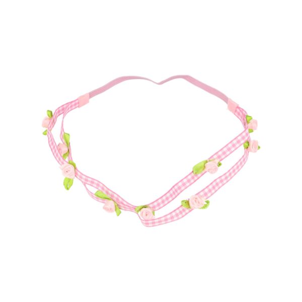 Haarband Kind - Roos Bloemen - Smal Dubbele Band - Ruitprint Stof - Roze
