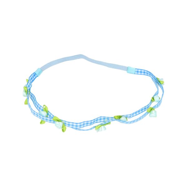 Haarband Kind - Roos Bloemen - Smal Dubbele Band - Ruitprint Stof - Blauw