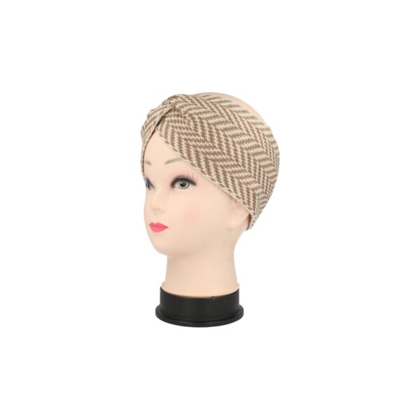 Haarband Twist 11cm – Gestreept Patroon – Gebreide Stof – Beige Creme