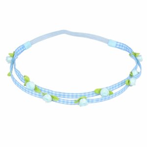 Haarband Kind - Roos Bloemen - Smal Dubbele Band - Ruitprint Stof - Blauw