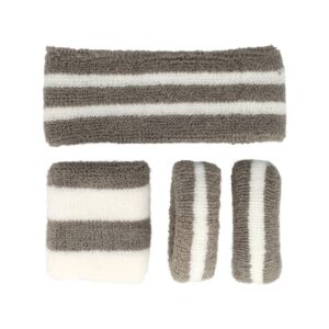 Haarband Sport 5cm - Zweetbandje & Haarelastiek - Wit Grijs - Set van 4