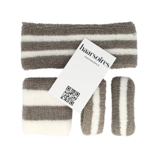 Haarband Sport 5cm - Zweetbandje & Haarelastiek - Wit Grijs - Set van 4